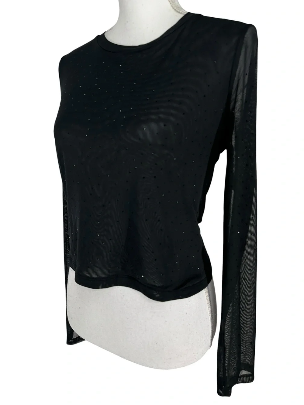 MADDEN GIRL / Black Sheer Long Sleeve Top / Tiny Rhinestone / Small (Estimated)